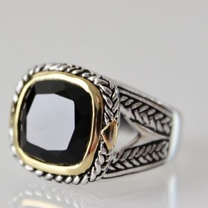 2-Tone Sterling Silver Faceted Black Onyx Ring